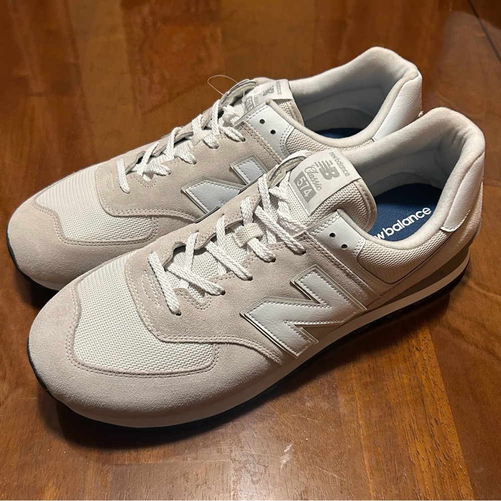 NEW Men Sz 16 New Balance 574 Core Nimbus Cloud/White ML574EVW Leather Sneakers